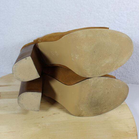 Urban Outfitters Bootie Suede Chelsea Heel Womens 10 Brown Peep Toe Ankle Boot - Picture 7 of 10